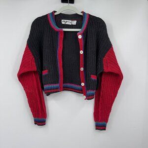 Y2K 80s 90s VINTAGE COLORFUL STRIPE at hem and neck line CHUNKY  KNIT SWEATER  b